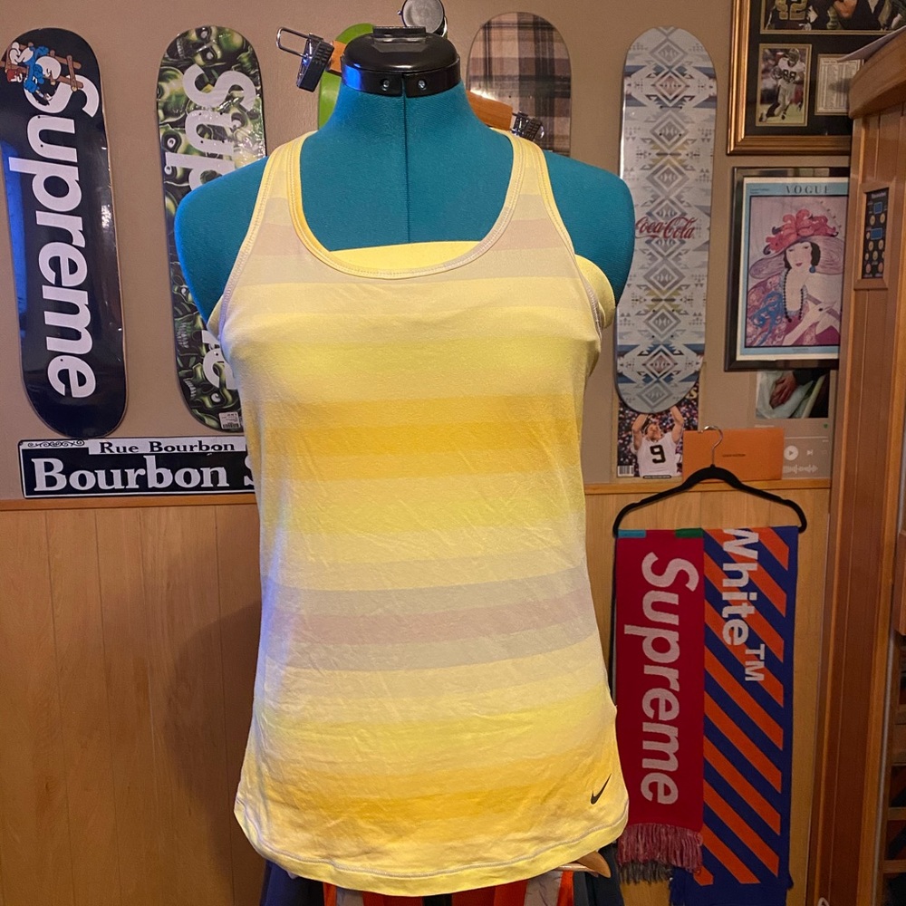 Nike Yellow and Gray Striped Tank Top